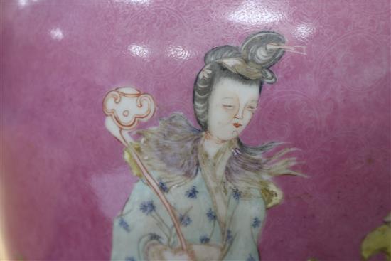 A large 19th century pink sgraffito ground baluster vase, Qianlong seal mark height 60cm